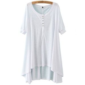 White Loose Fit Henley neck Tunic Top